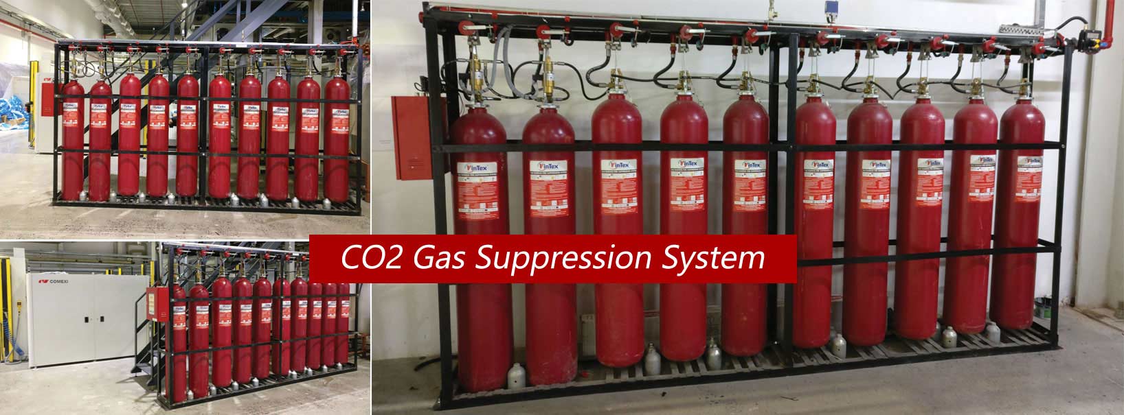 Vintex CO2 fire suppression cylinder bank and discharge system